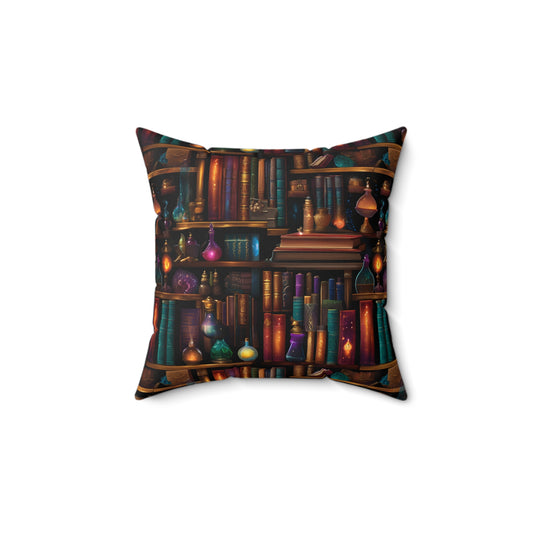 Fantasy Library Square Pillow, Colorful Alchemy Decor Cushion, Book Lover Gift, Reading Nook Pillow, Literary Home Decor, Magic Reading Room