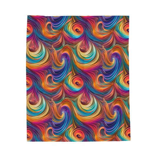 Velveteen Plush Blanket, Colorful Swirls Design, Mesmerizing Throw, Cozy Blankie, Home Decor Accent, Snuggle Must-Have, Vibrant Bedding