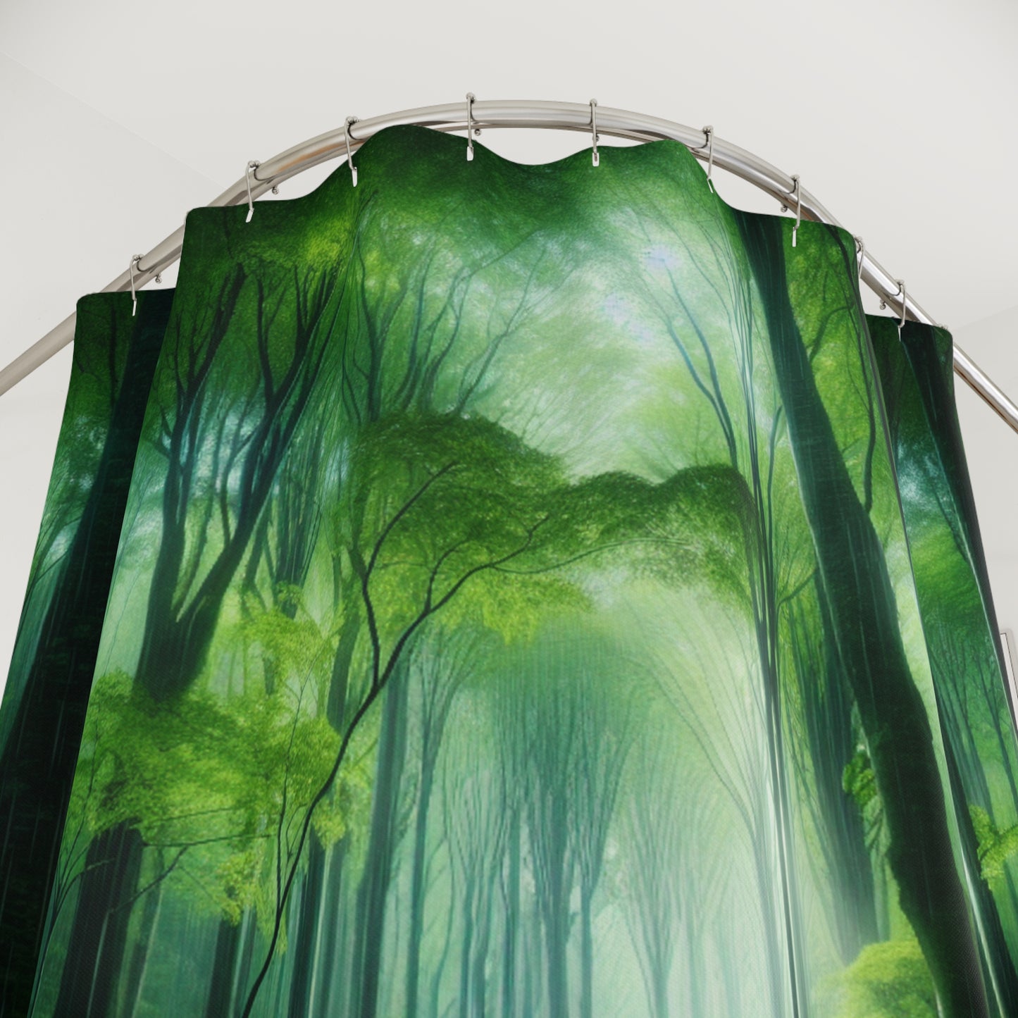 Shower Curtains - Rainy Forest Calming Design, Nature Bathroom Decor, Waterfall Scene Bath Curtain, Modern Home Accessories, Relaxing Forest